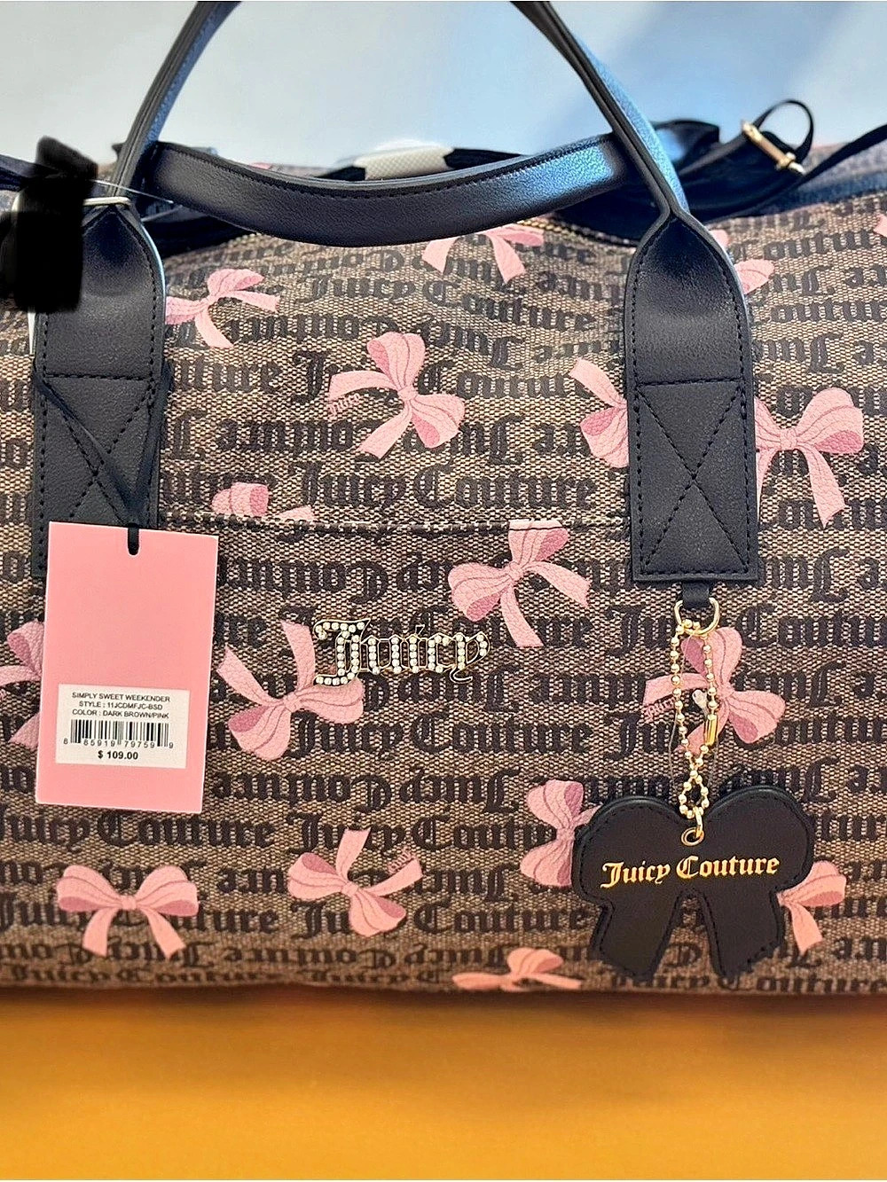 Juicy Couture pink bow Travel Bag Brown & Pink NWT